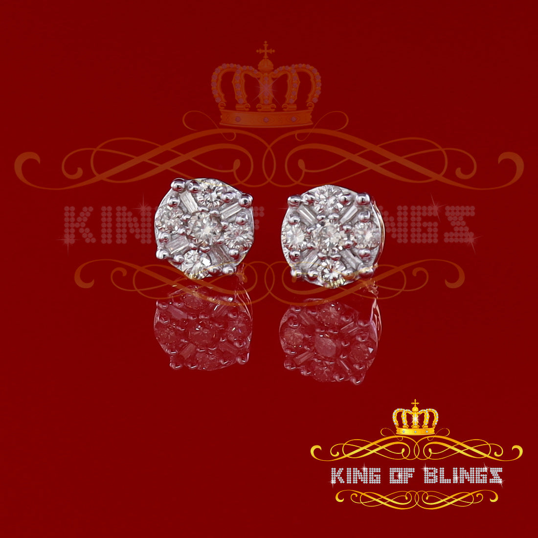 King Of Bling's 10K Real Yellow Gold with Real 0.85CT Diamond Men's/Women's Stud Round Earring