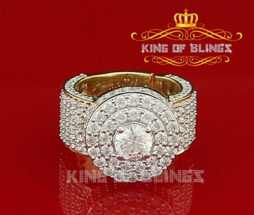 King Of Bling's 13.0ct Cubic Zirconia Yellow Silver Round Men's Adjustable Ring From Sz 7 to 9 KING OF BLINGS