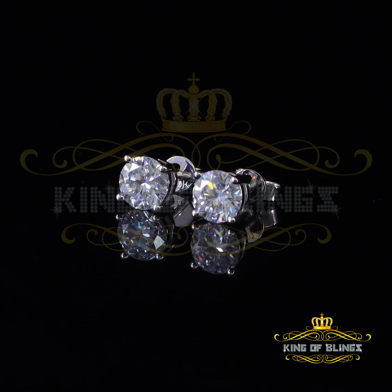 King Of Bling's 10k Real White Gold with 2.50ct Round VVS 'D' Color Moissanite Stud Earrings