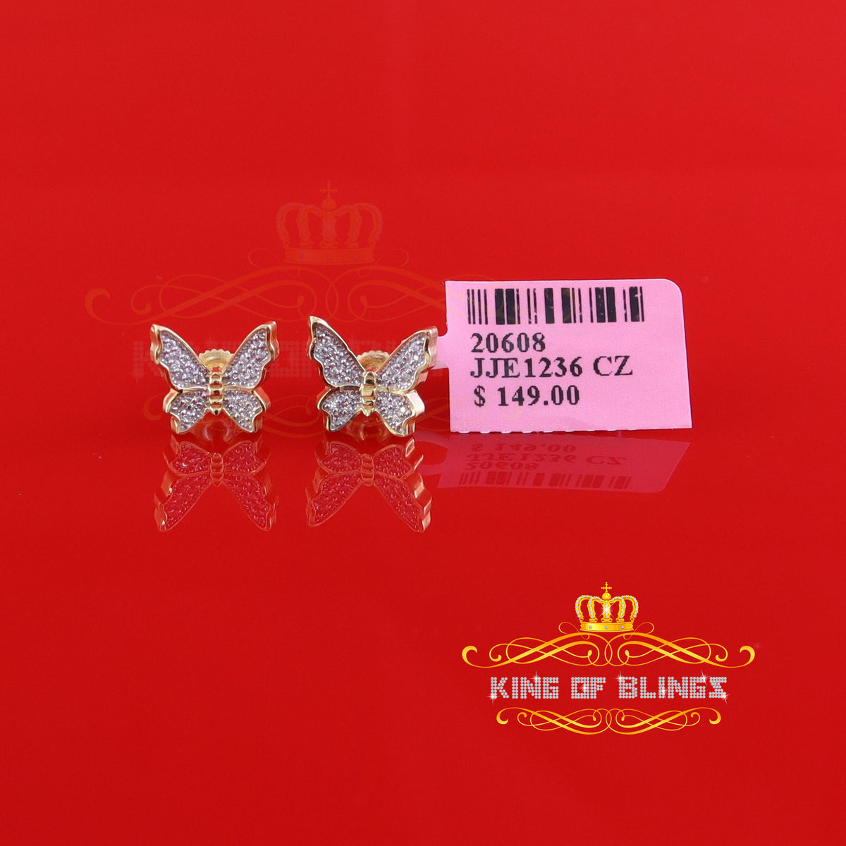 King of Bling's Women's 0.34ct Cubic Zirconia Butterfly Stud Earring Yellow 925 Sterling Silver KING OF BLINGS