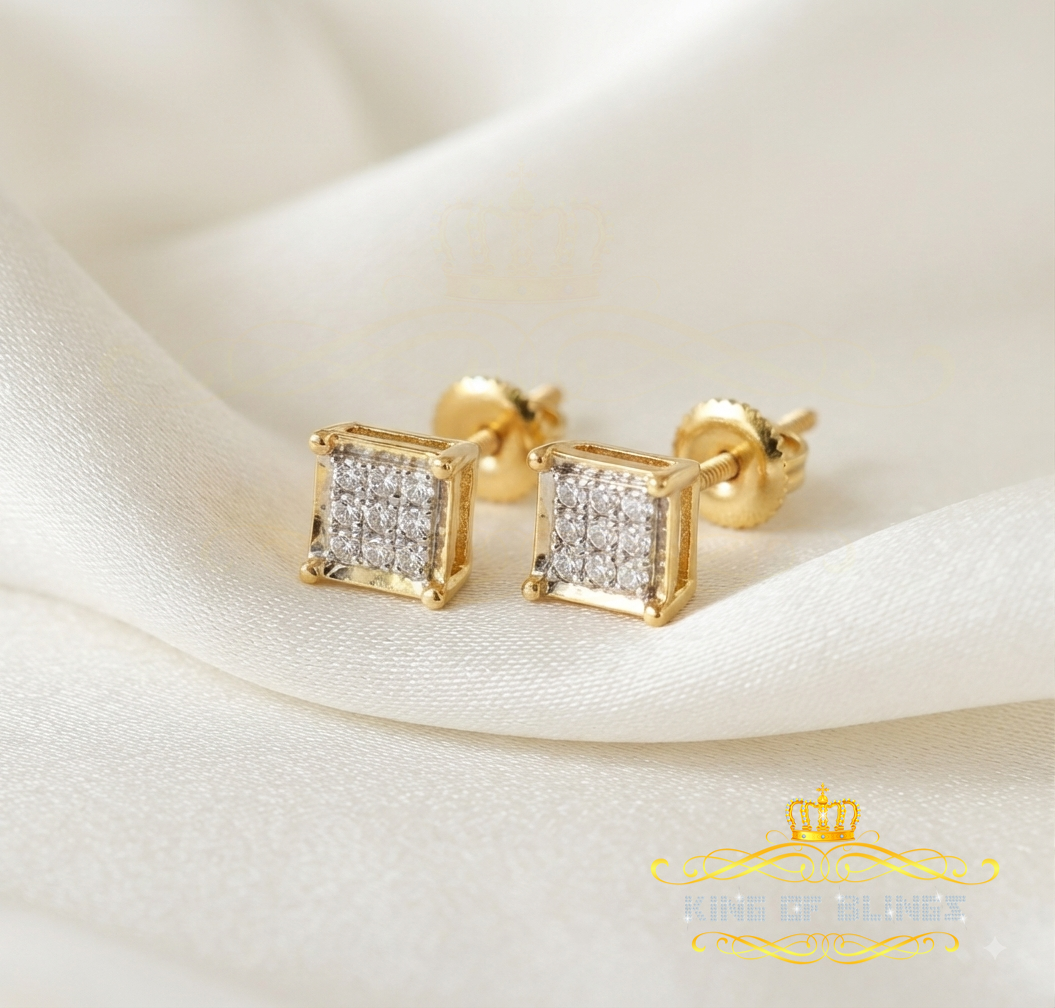 King Of Bling's 925 Sterling Silver 0.05ct Genuine Diamond Women's & Men's Yellow Square Earring KING OF BLINGS