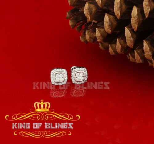 King of Bling's 925 White Sterling Silver 1.50ct Cubic Zirconia Women's Hip Hop Square Earrings