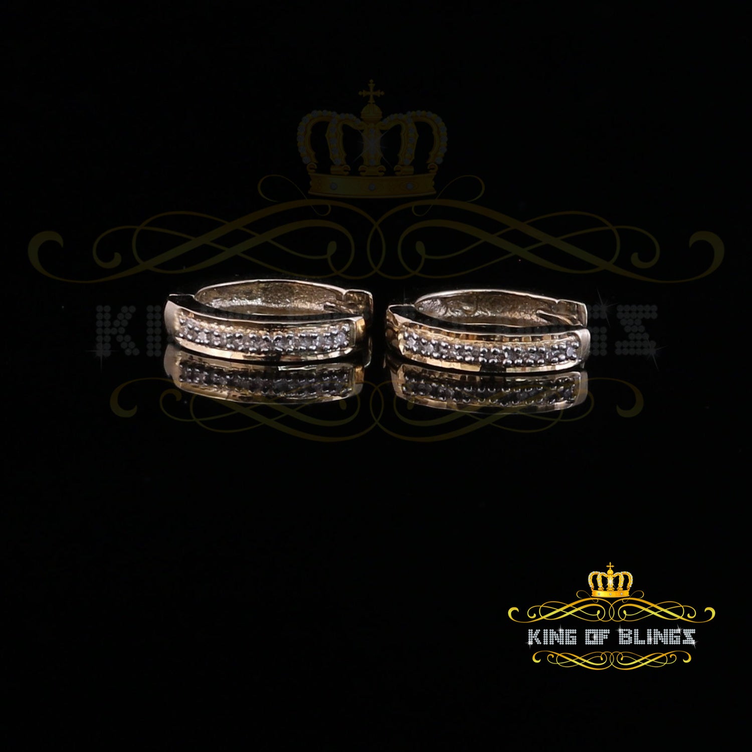 0.07ct Diamond 925 Sterling Silver Yellow Hoop Stud Earrings For Men's / Women's KING OF BLINGS
