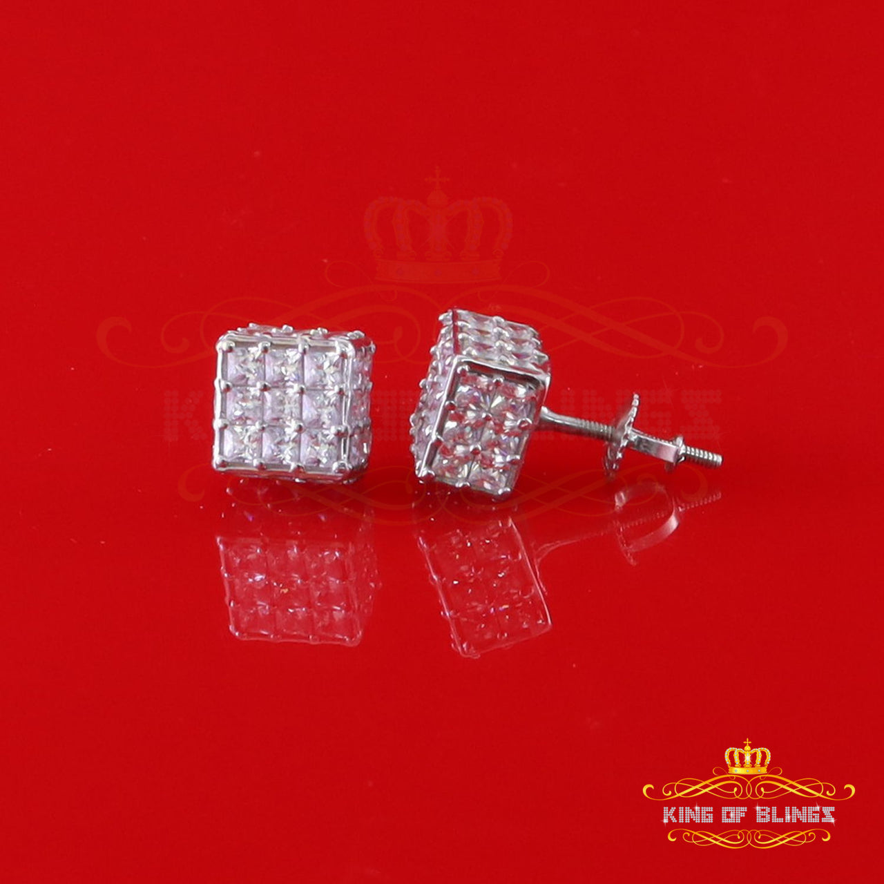 King of Blings- Hip Hop 925 White Silver 5.94ct Cubic Zirconia Women's & Men's Square Earrings