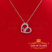 King Of Bling's Two Stones Pink Blue Heart Solitaire 0.1ct Silver Diamonds White Charm Pendant KING OF BLINGS