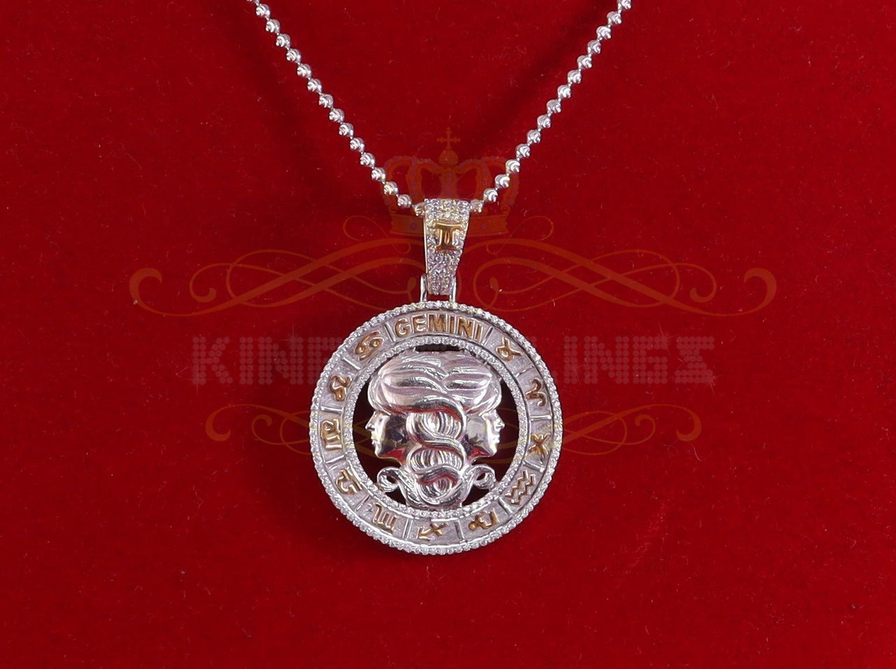 King Of Bling's GEMINI Pendant For Men's & Women's 1.77ct Cubic Zirconia Sterling White Silver
