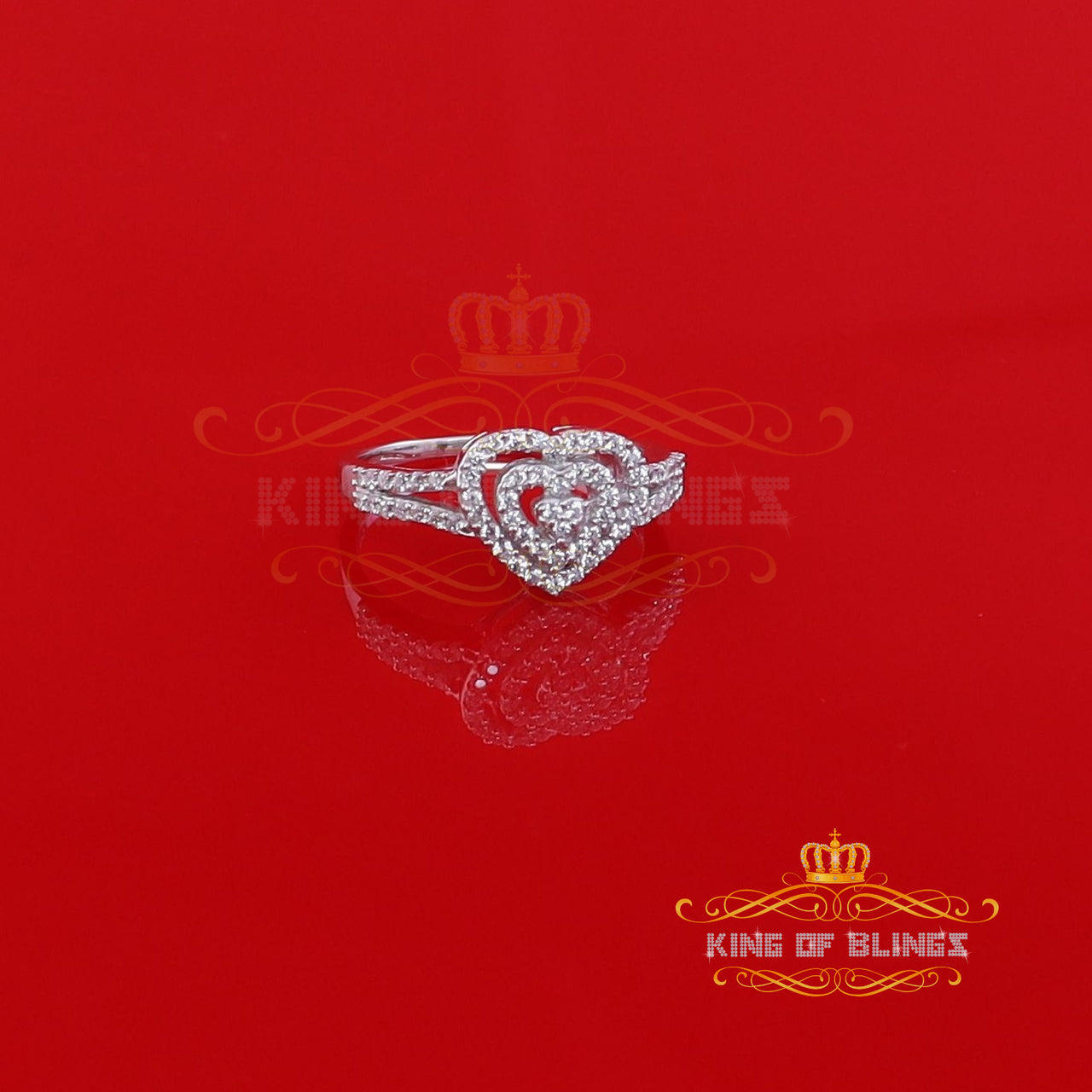 King Of Bling's925 Silver 0.63ct Shiny Cubic Zirconia Promise White Heart Womens Ring Size 7 KING OF BLINGS