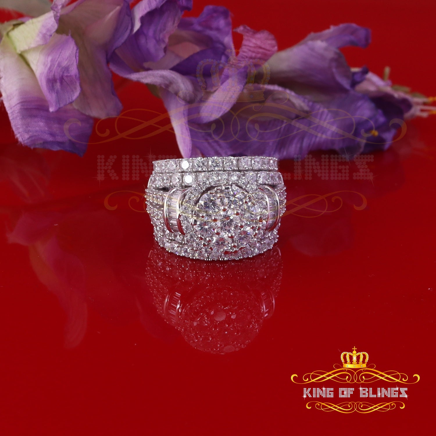 King Of Bling's13.93CT Cubic Zirconia Men's SZ 9 & Women's Size 9 Trio Style Silver White Ring KING OF BLINGS