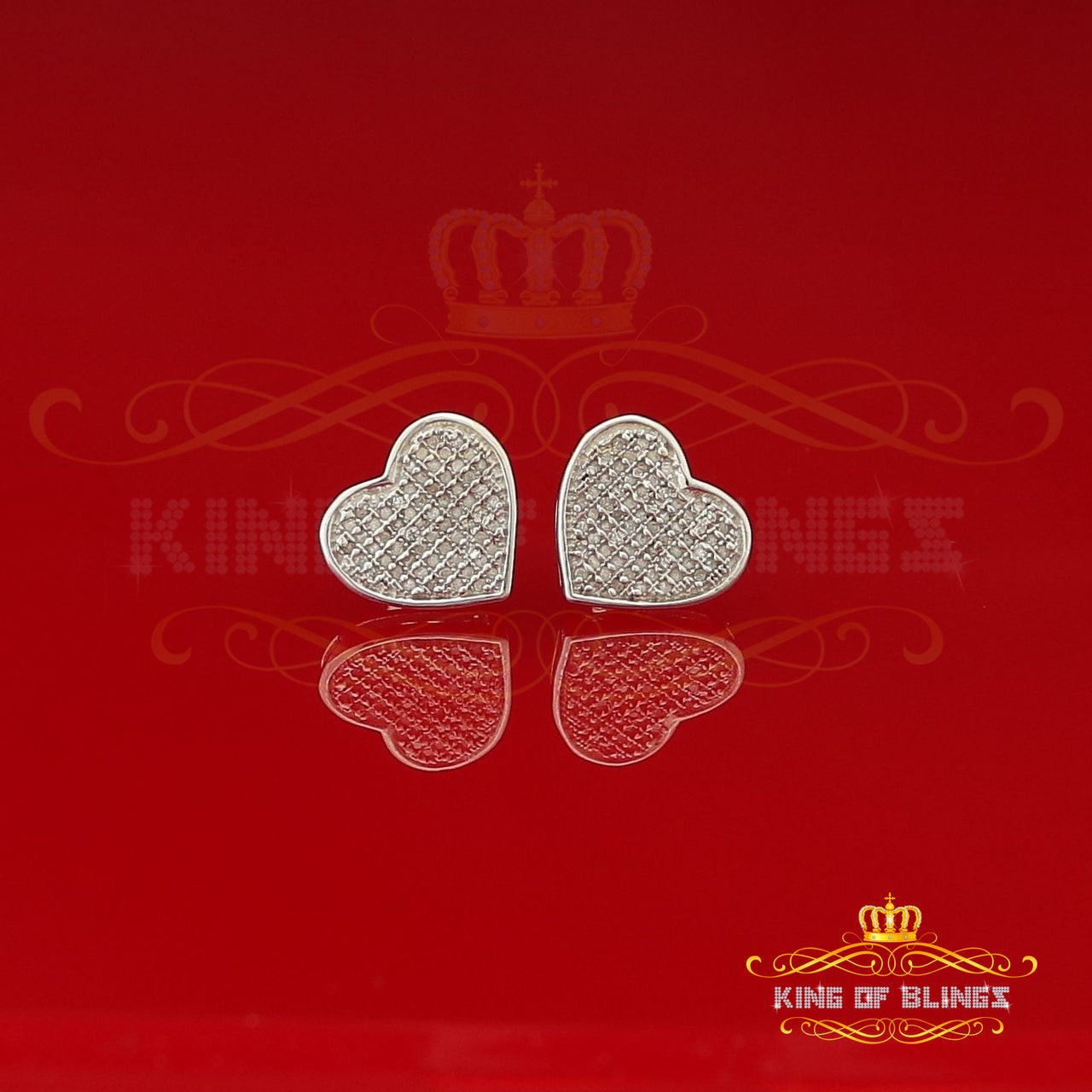 King Of Bling's Aretes Para Hombre 925 White Silver 0.50ct Diamond Women's /Men's Heart Earring KING OF BLINGS