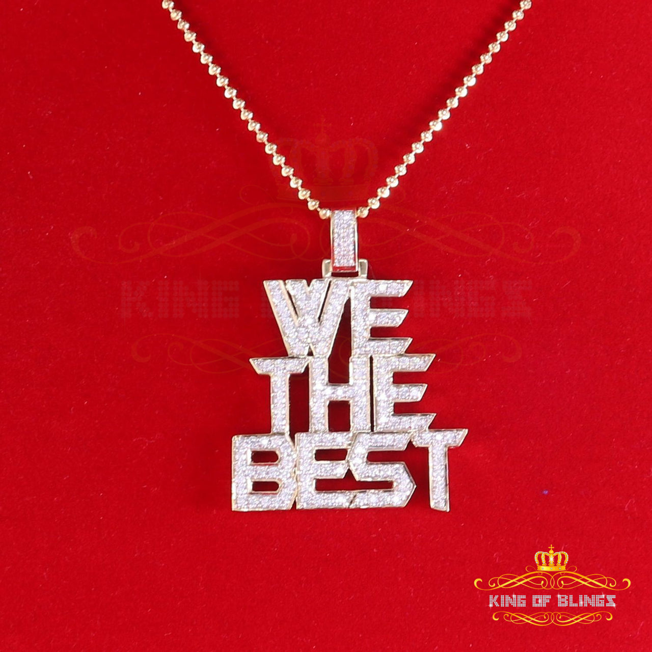 Create Your Own Custom Design in 925 Sterling Silver Yellow1.50 inch 'WE THE BEST'  Pendant with Cubic Zirconia
