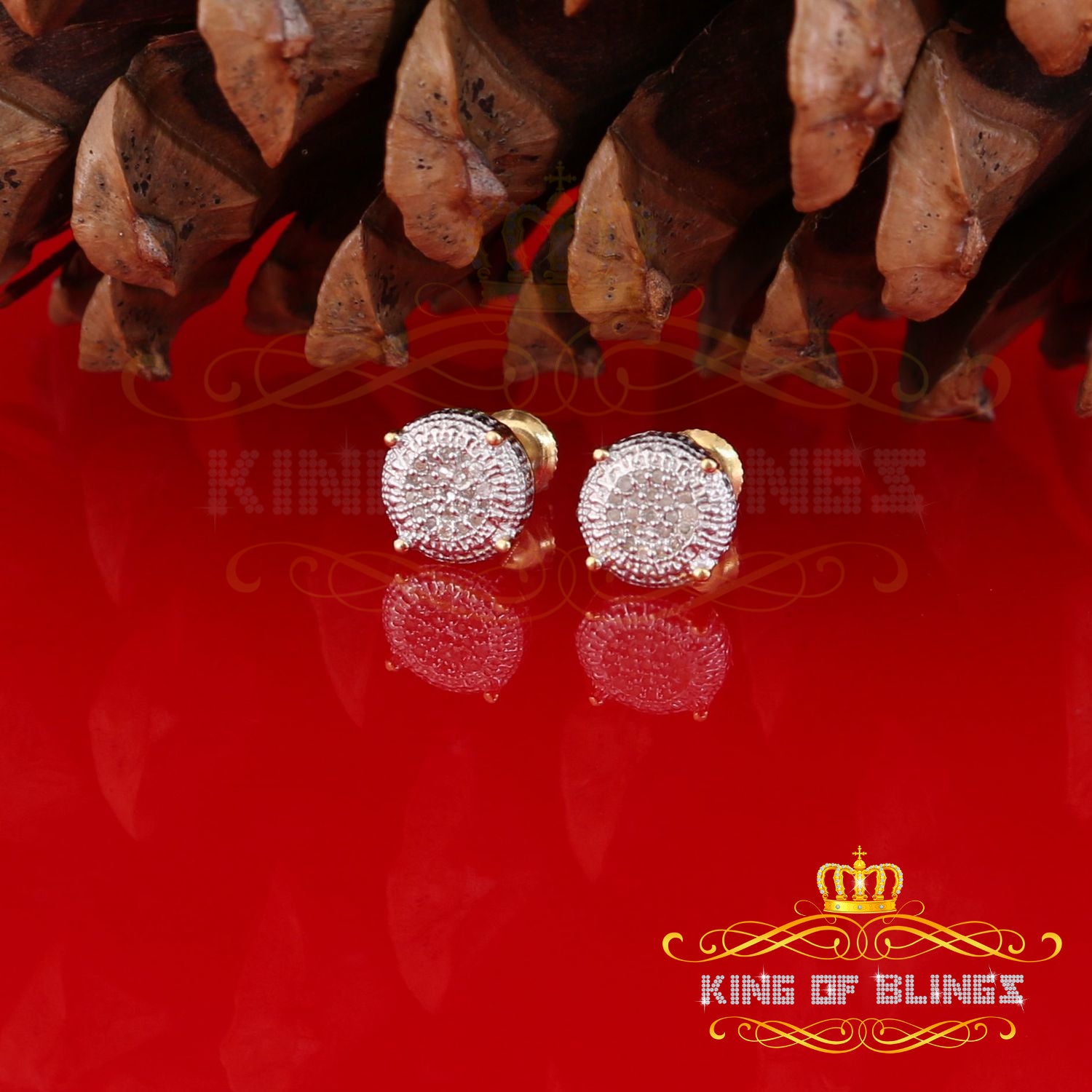 King of Blings-925 Sterling Silver 0.10ct Diamond For Women's & Men's Yellow Stud Round Earring KING OF BLINGS