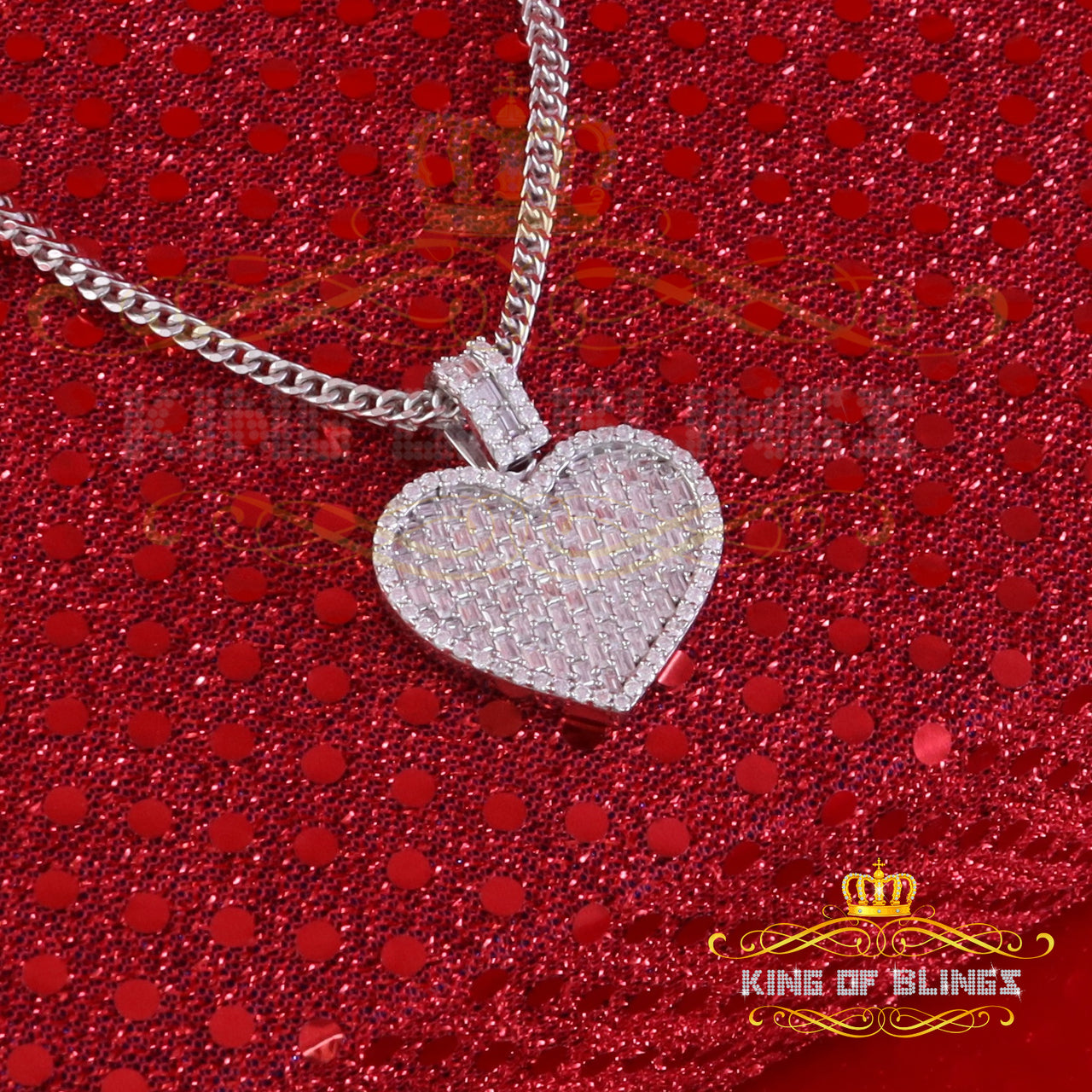 King Of Bling's 925 Sterling White Silver 6.50ct VVS D Clr. Moissanite Heart Pendant Men/ Womens KING OF BLINGS