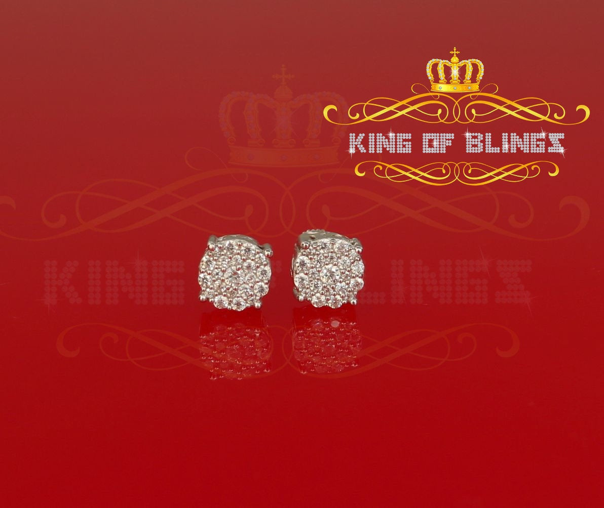 King of Blings- Aretes Para Hombre 925 White Silver Women's 0.66ct Cubic Zirconia Round Earrings KING OF BLINGS