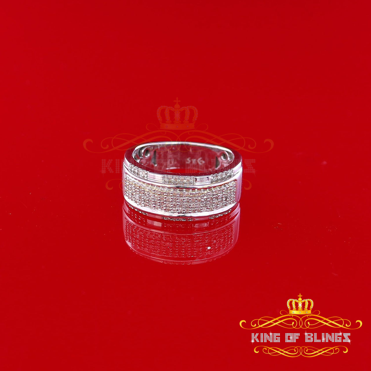 King Of Bling's 0.45 CT Real Diamond 925 Sterling Silver White Band Shine Men's Big Ring Size 11