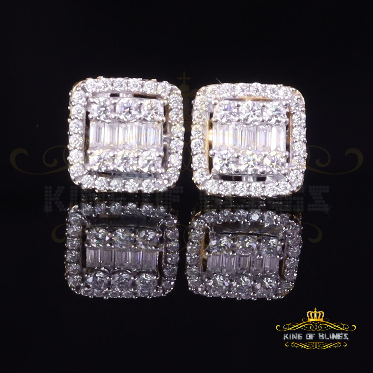 King  of Bling's Men's/Womens 925 Silver Yellow 1.10ct VVS 'D' Moissanite Square Stud Earrings KING OF BLINGS