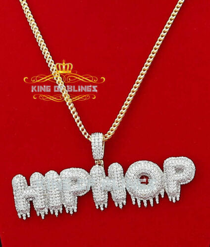 Yellow Beautiful 925 Sterling Silver Pendant Hiphop Shape 19.85ct Cubic Zirconia KING OF BLINGS
