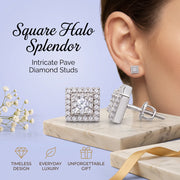 King of Bling's 1.2ct Cubic Zirconia 925 White Sterling Silver Women's Hip Hop Square Earrings KING OF BLINGS