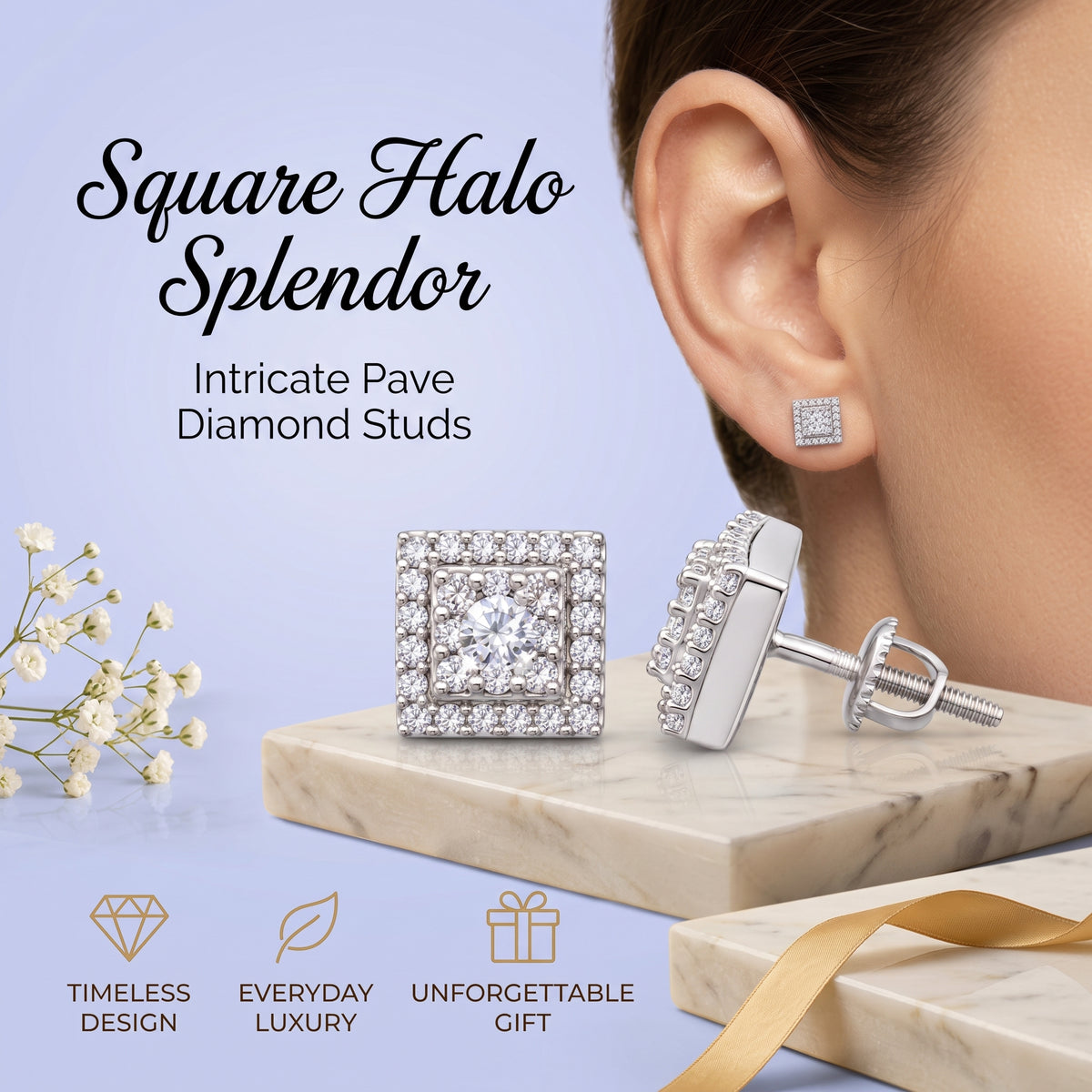 King of Bling's 1.2ct Cubic Zirconia 925 White Sterling Silver Women's Hip Hop Square Earrings KING OF BLINGS