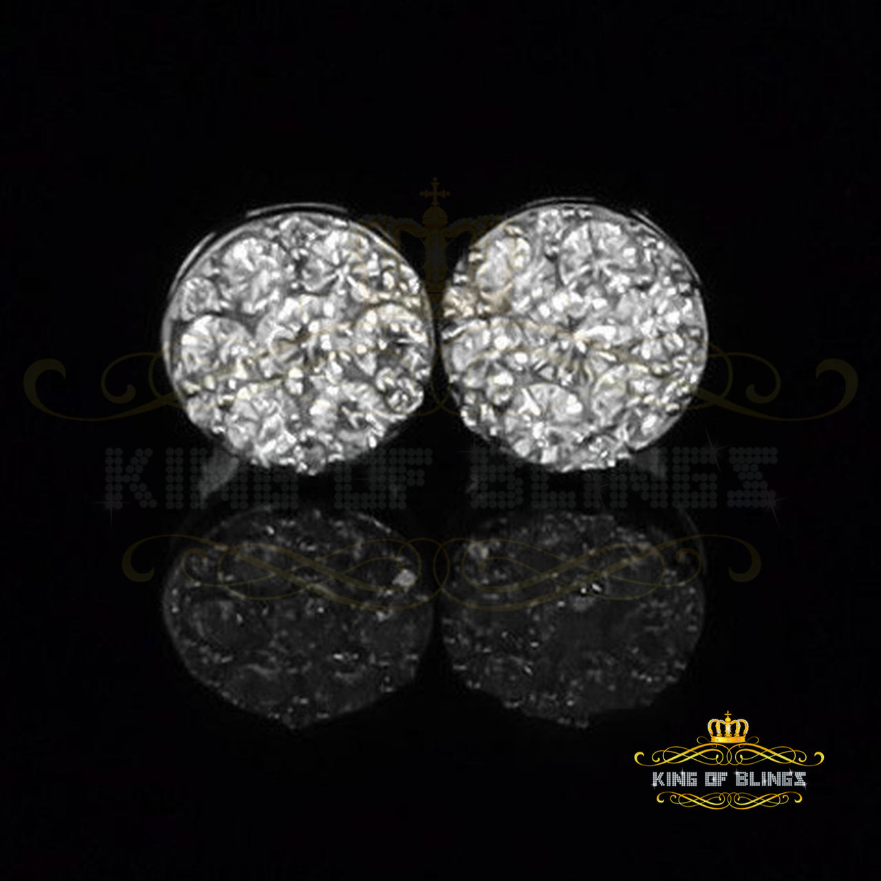 King of Blings- 0.94ct Cubic Zirconia 925 White Sterling Silver Women's Hip Hop Round Earrings KING OF BLINGS