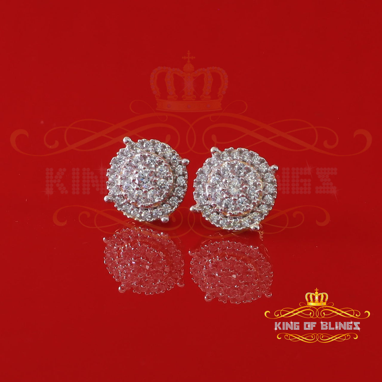 King of Bling's Aretes Para Hombre 925 Yellow Silver 2.82ct Cubic Zirconia Round Women's Earring