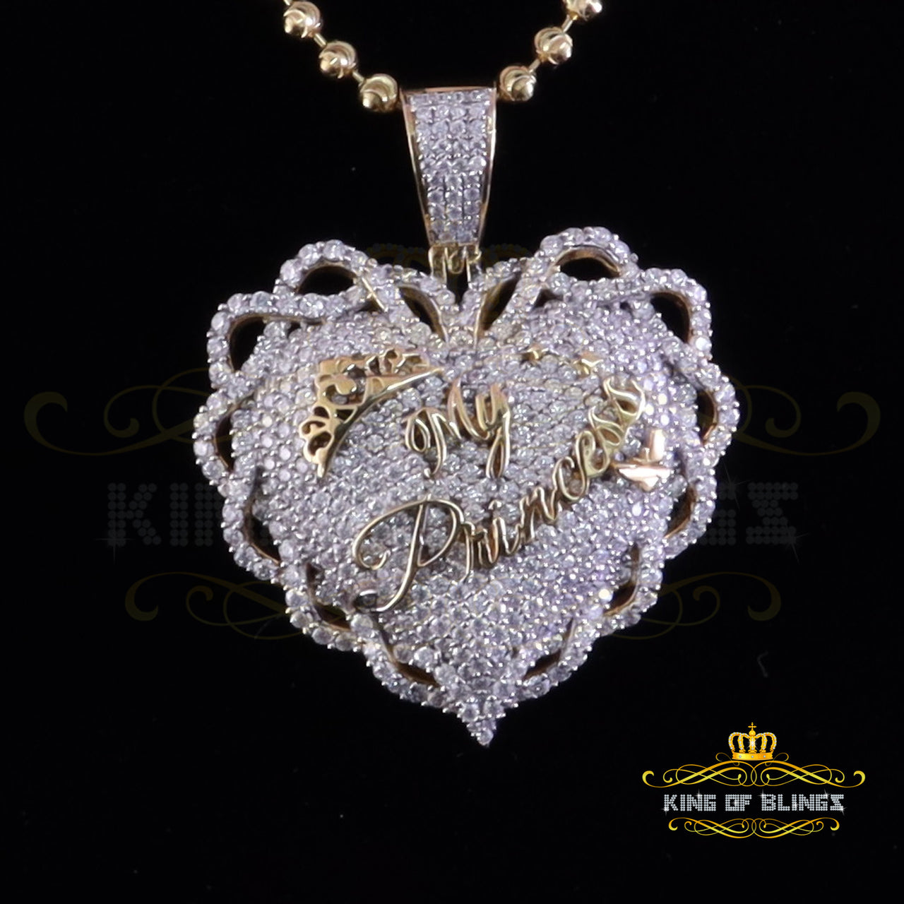 King Of Bling's King's 6.00ct Real Moissanite Sterling Silver Yellow "MY PRINCESS" Heart Pendant KING OF BLINGS