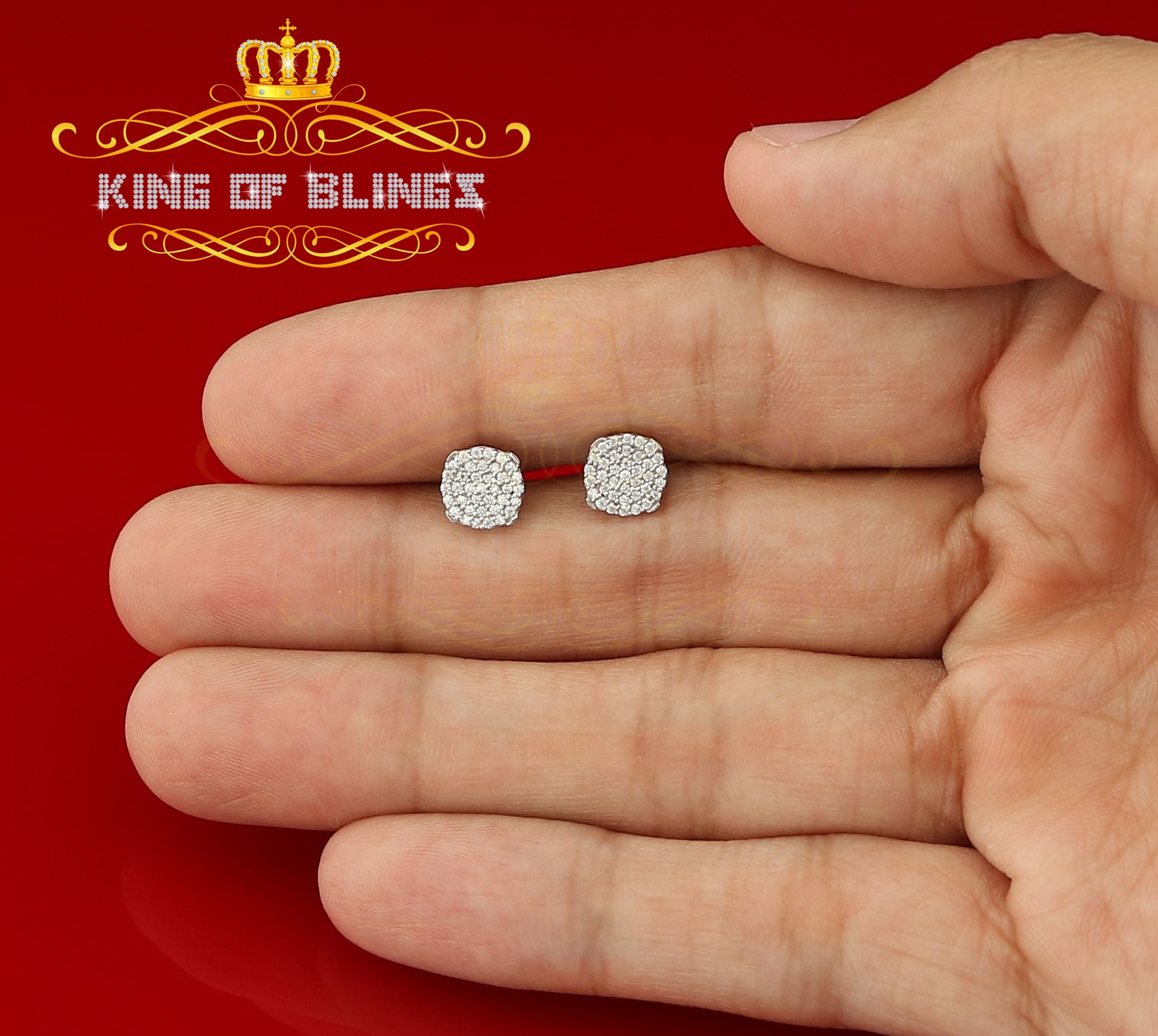 King of Blings- Aretes Para Hombre 925 White Silver 0.74ct Cubic Zirconia Round Women's Earrings KING OF BLINGS