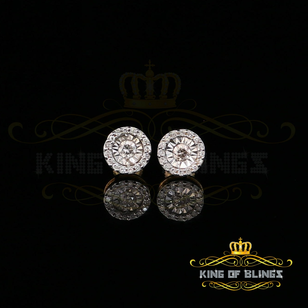 King Of Bling's 10K Real Yellow Gold Real Diamond 0.25CT Men's/Women's Round-Shape Stud Earring