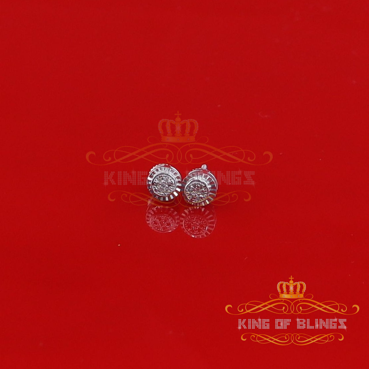 King Of Bling's 925 Sterling Silver 0.05ct Diamond White Stud For Women's Style Round Earrings