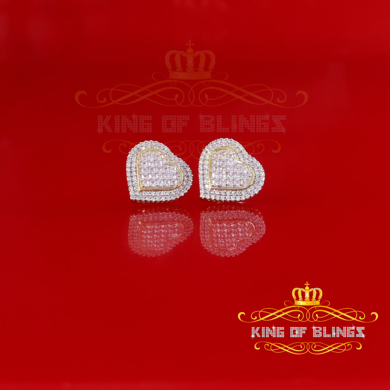 King of Bling's HIp Hop Yellow Sterling Silver Women's & Men 1.44ct Cubic Zirconia Heart Earring