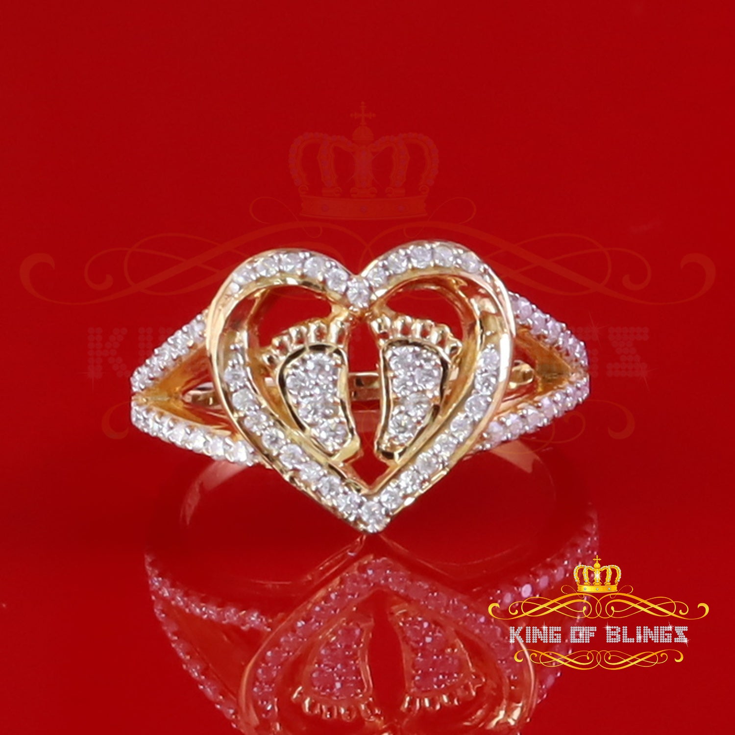 King of Bling's 1.00ct Women Moissanite Mom Yellow Heart Child feet VVS D 925 Silver RingSz 8 King of Blings