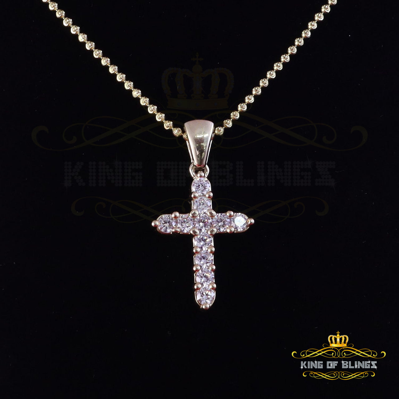 King of Bling's Yellow Sterling Silver Cross Pendant with 4.40ct Cubic Zirconia