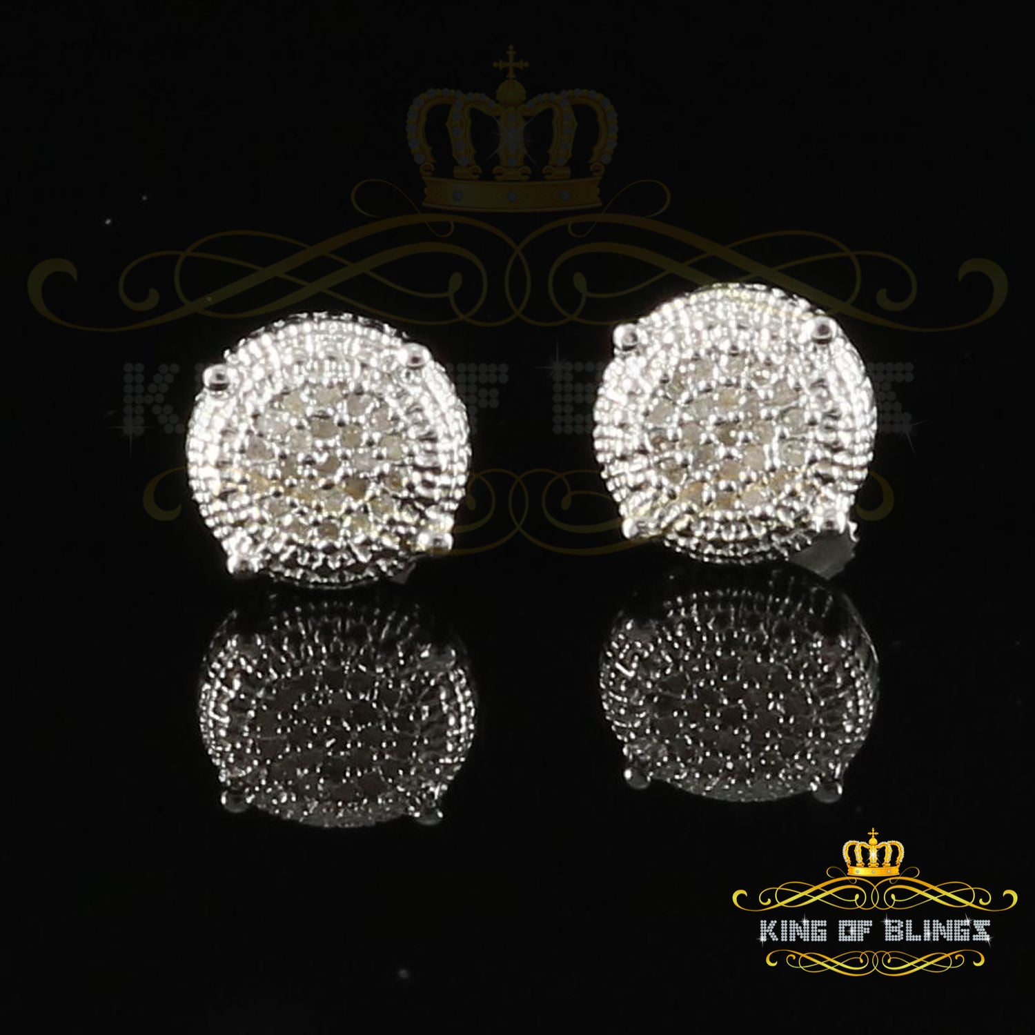 King Of Bling's 925 Sterling Silver 0.10ct Diamond For Women's & Men's White Stud Round Earring KING OF BLINGS