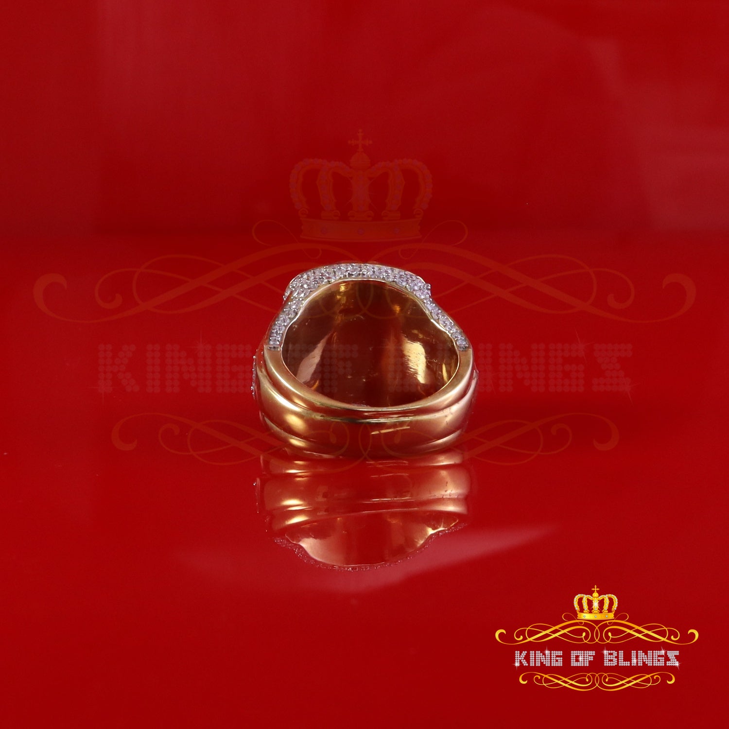 King of Bling's Yellow Sterling Silver 6.50ct VVS 'D' Moissanite Round Men's Rings Size 10 King of Blings