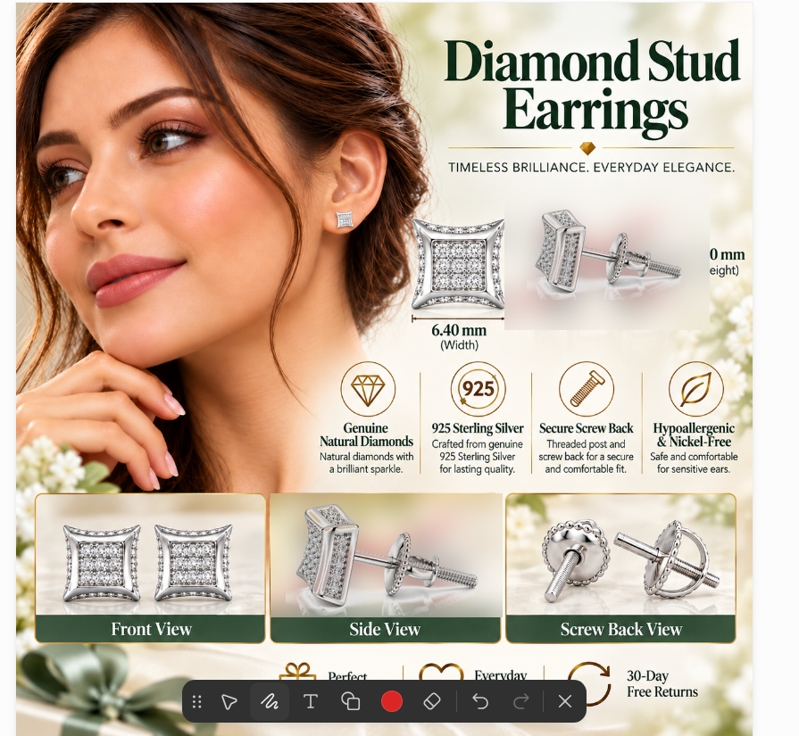 King Of Bling's 0.05ct Real Diamond 925 Sterling Silver Women's & Men's White Kite Stud Earring KING OF BLINGS