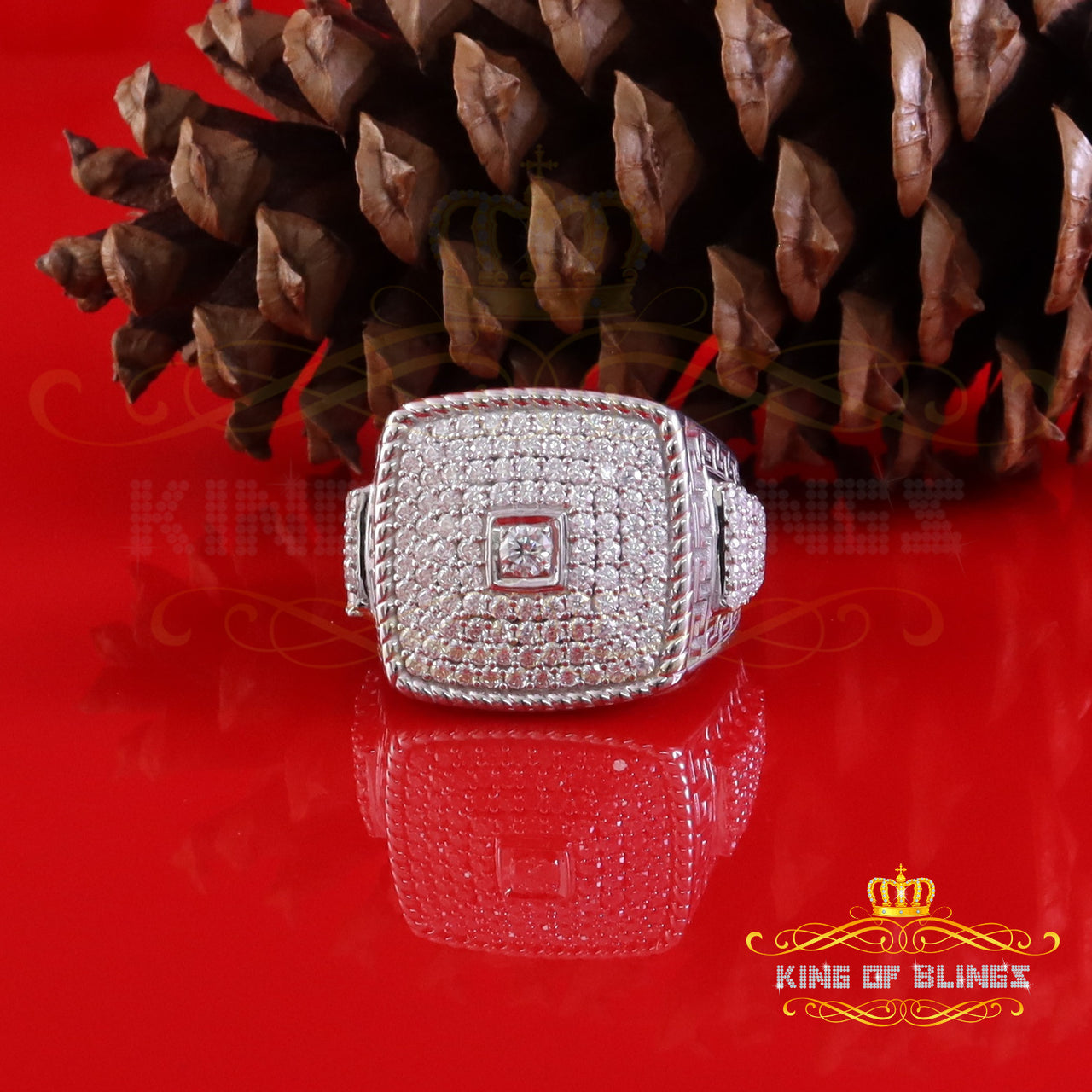 King of Bling's Men's/Womens 925 Silver White 3.00ct VVS 'D' Square Moissanite Rings Size 10 King of Blings