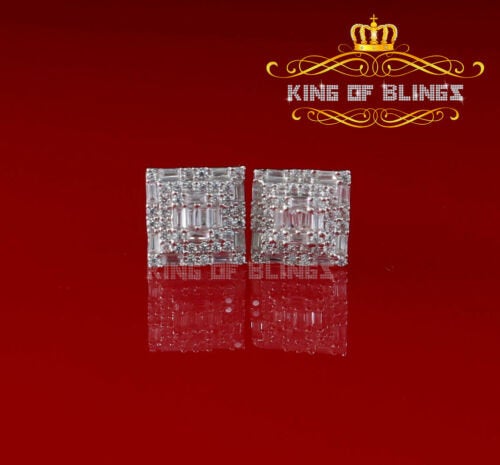 King of Blings- White 925 Sterling Silver 0.72ct Cubic Zirconia Hip Hop Women's Square Earrings KING OF BLINGS