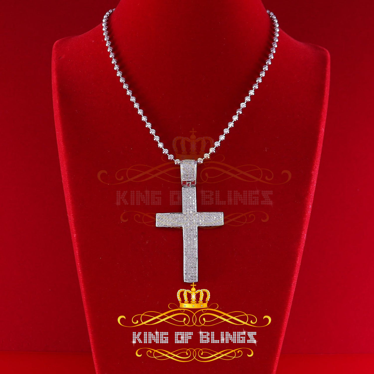 King Of Bling's Real 0.85ct Diamond 925 Sterling Silver CROSS Charm Necklace Pendant in White