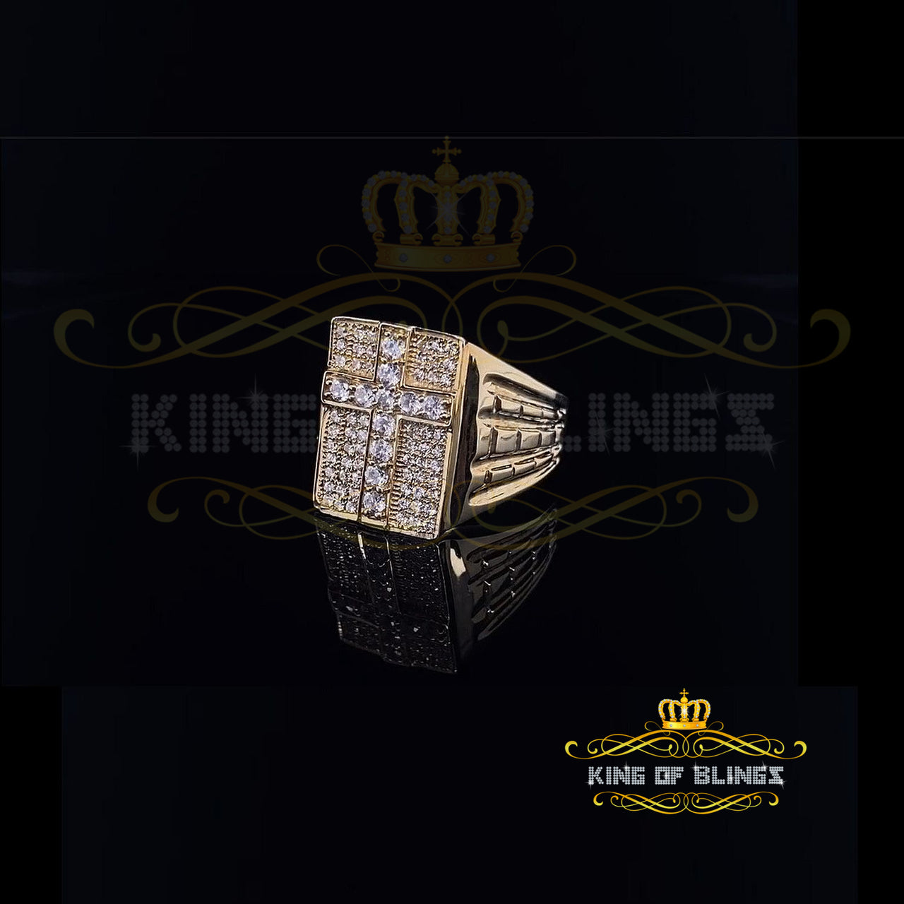 King Of Bling's 925 Silver Yellow Cubic Zirconia 2.00ct Wide Band Rectangle Men's Ring Size 8.5