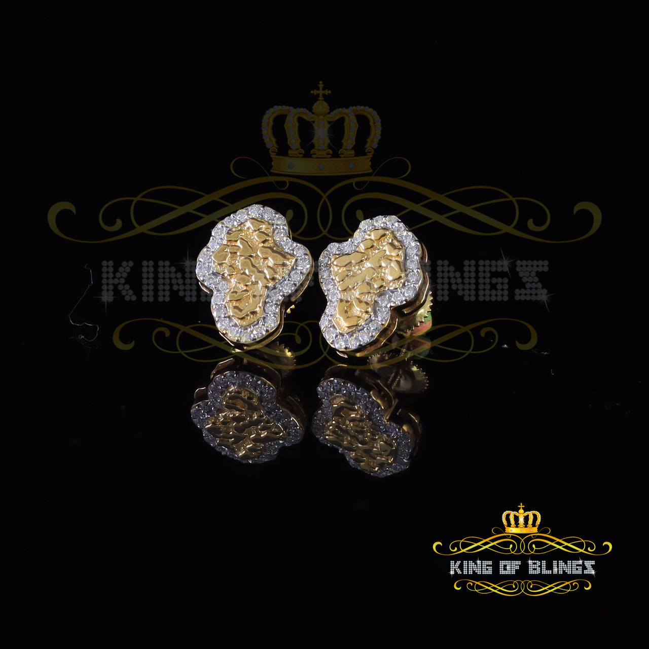 King  of Bling's 1.00ct Moissanite Yellow 925 Sterling Silver Women's Nugget Earrings