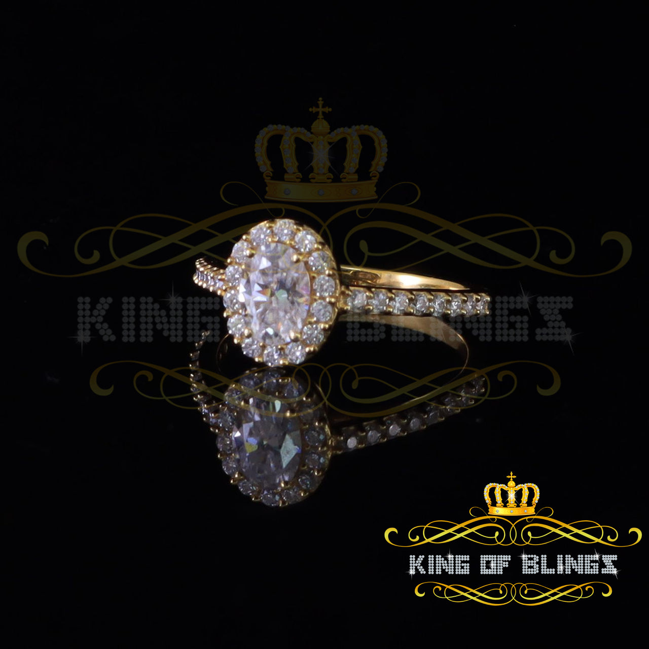 King Of Blings  10K Yellow Gold 1.50CT 'VVS' 'FL' D clr Oval Cut Moissonite Womens Ring Size 7