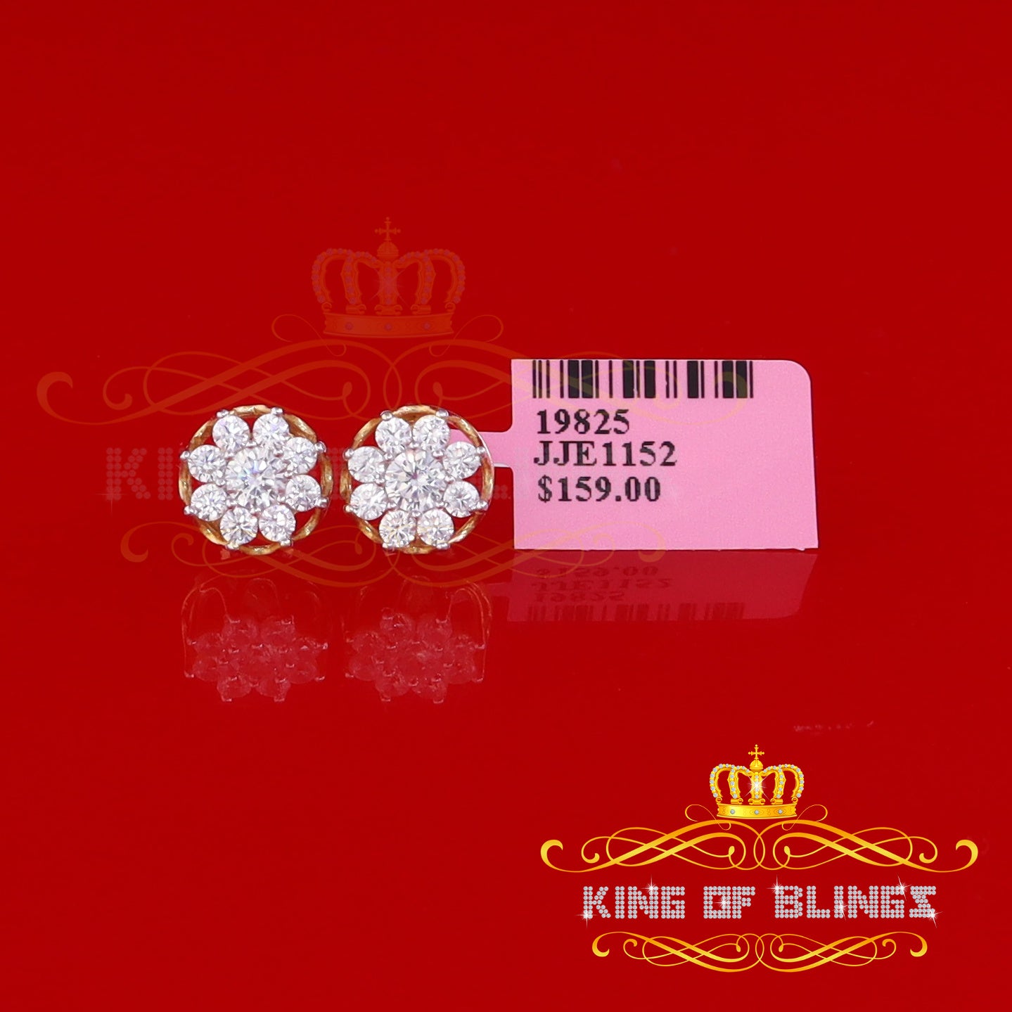 King of Bling's 1.94ct Cubic Zirconia 925 Yellow Sterling Silver Women's Hip Hop Flower Earrings KING OF BLINGS
