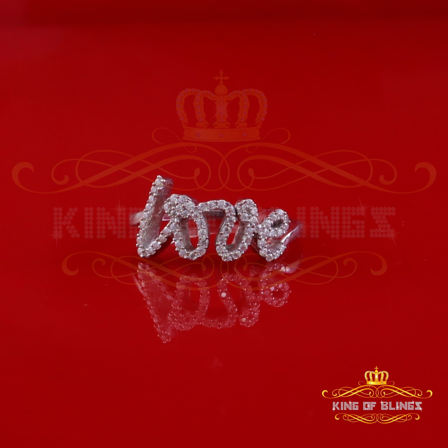 King of Bling's White 925 Sterling Silver 0.33ct VVS 'D' Moissanite 'Love' Rings SZ 7 for Women KING OF BLINGS