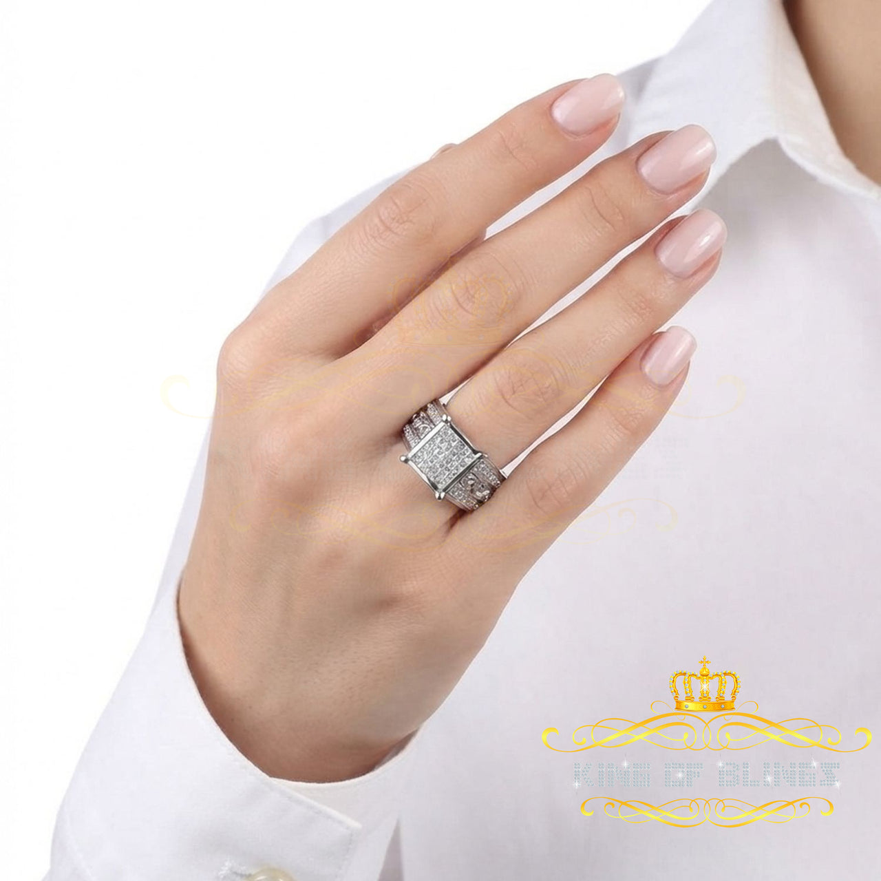 King Of Bling's Real Diamond 0.50 CT 925 Sterling Silver White Shiny Womens Square Ring Size 5.5 KING OF BLINGS