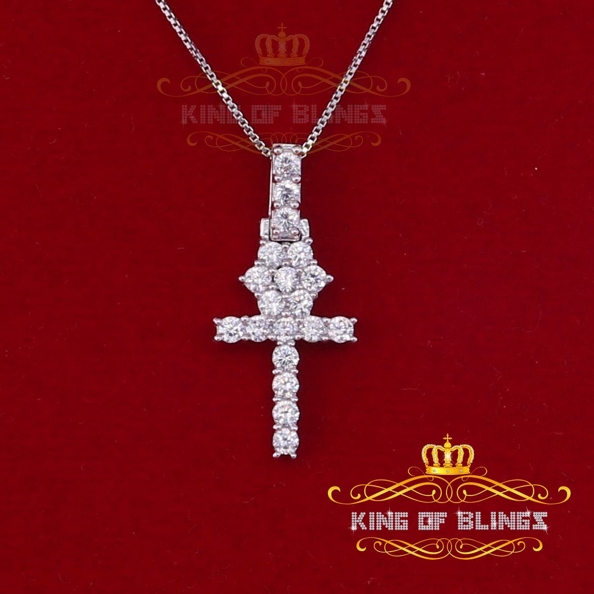 King Of Bling Sterling Silver Pendant White Mens ANKH with 1.98ct Cubic Zirconia KING OF BLINGS