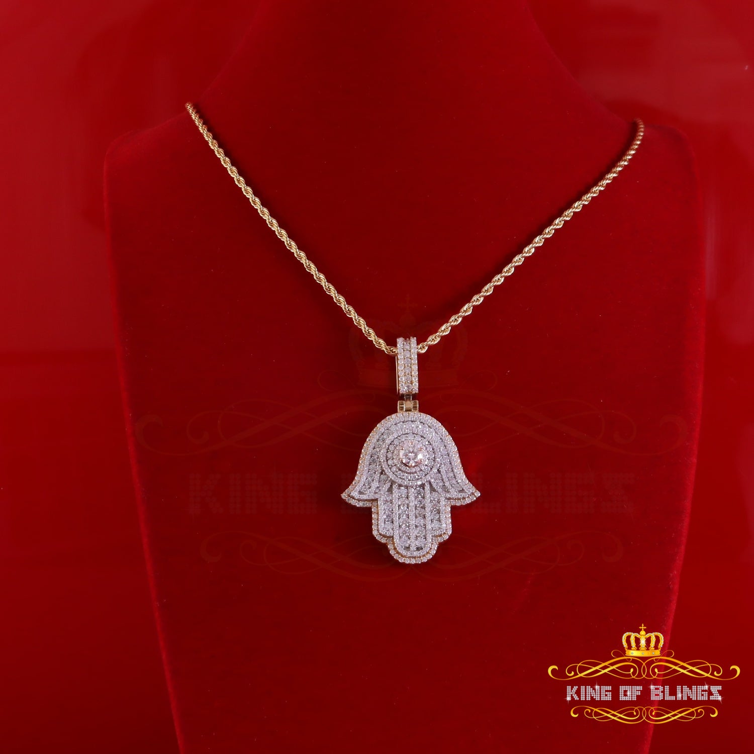 King Of Bling's Big Hamsa Pendant Men & Women 5ct VVS D Moissanite Yellow Sterling Silver Charm KING OF BLINGS