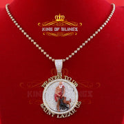 King Of Bling's 5.0ct Moissanite Sterling Silver Enamel SAINT LAZARUS Yellow Pendant for He/She KING OF BLINGS
