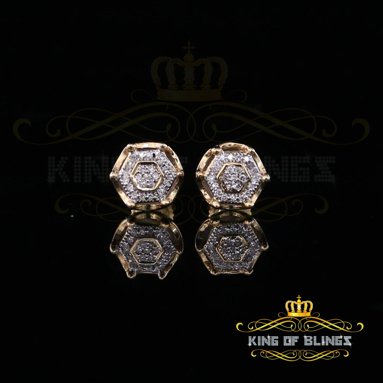 King Of Bling's 10K Real Yellow Gold Real Diamond 0.10CT Men's/Women's Stud Micro Earring