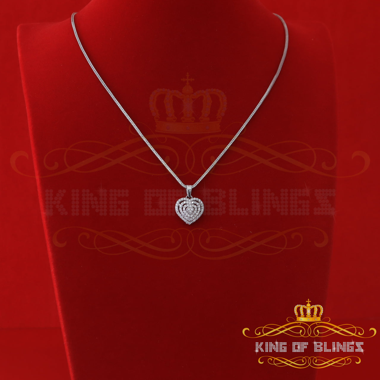 King Of Bling's Promise White Sterling Silver Heart Shape Pendant with 0.87ct Cubic Zirconia