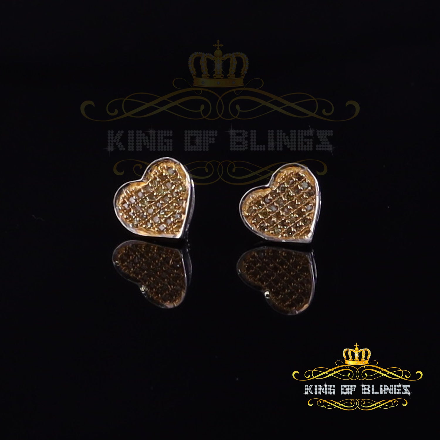 King Of Bling's Aretes Para Hombre Heart 925 White Silver 0.15ct Diamond Women's /Men's Earrings KING OF BLINGS