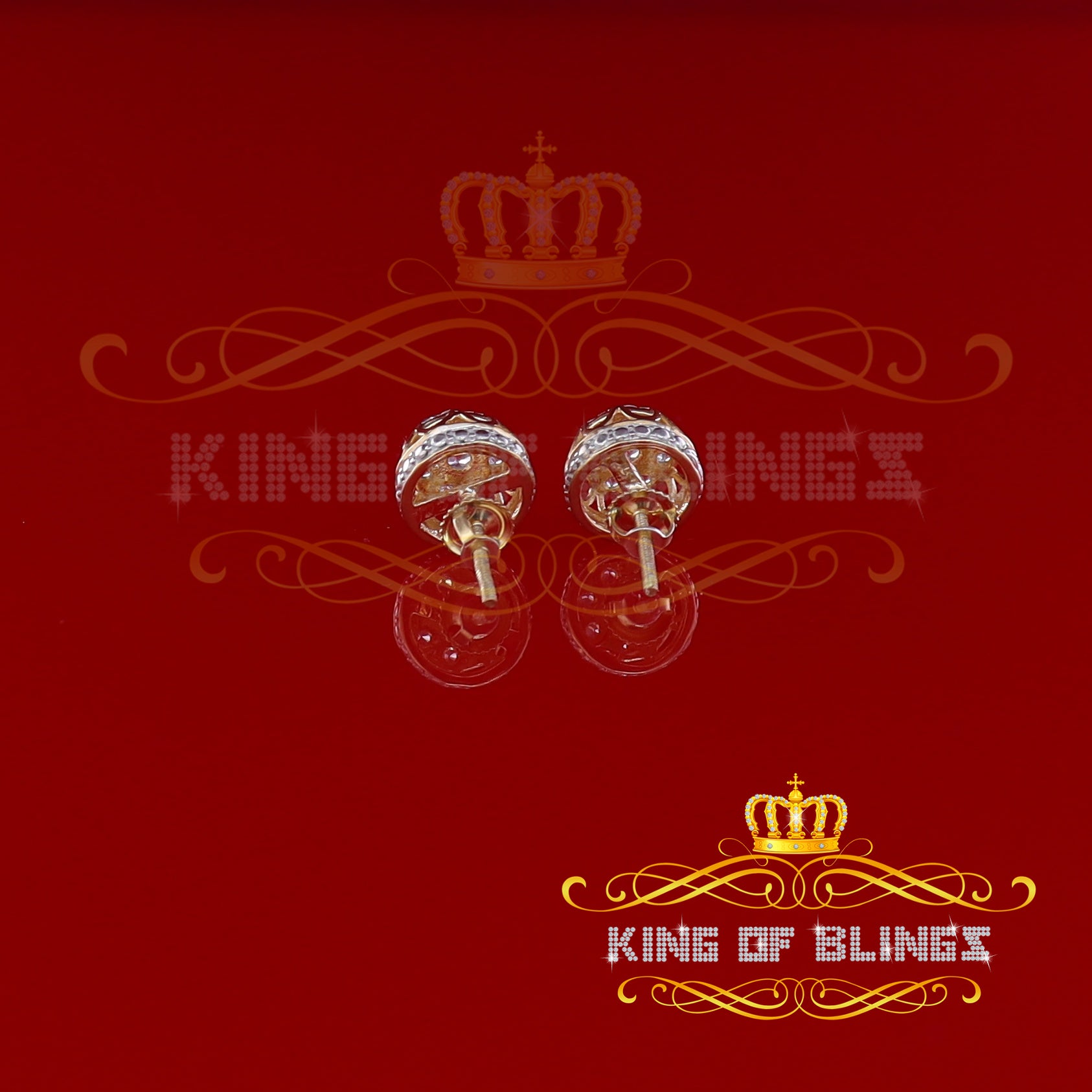 King of Bling's 1.14ct Cubic Zirconia 925 Yellow Silver Women's & Men's Hip Hop Flower Earrings KING OF BLINGS